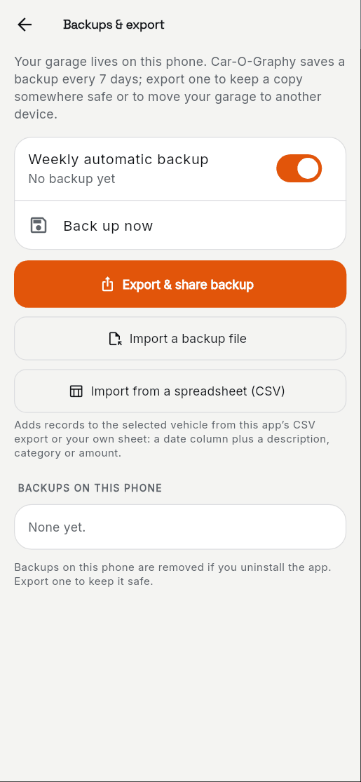 2. Back up, export to keep a copy, or import one.