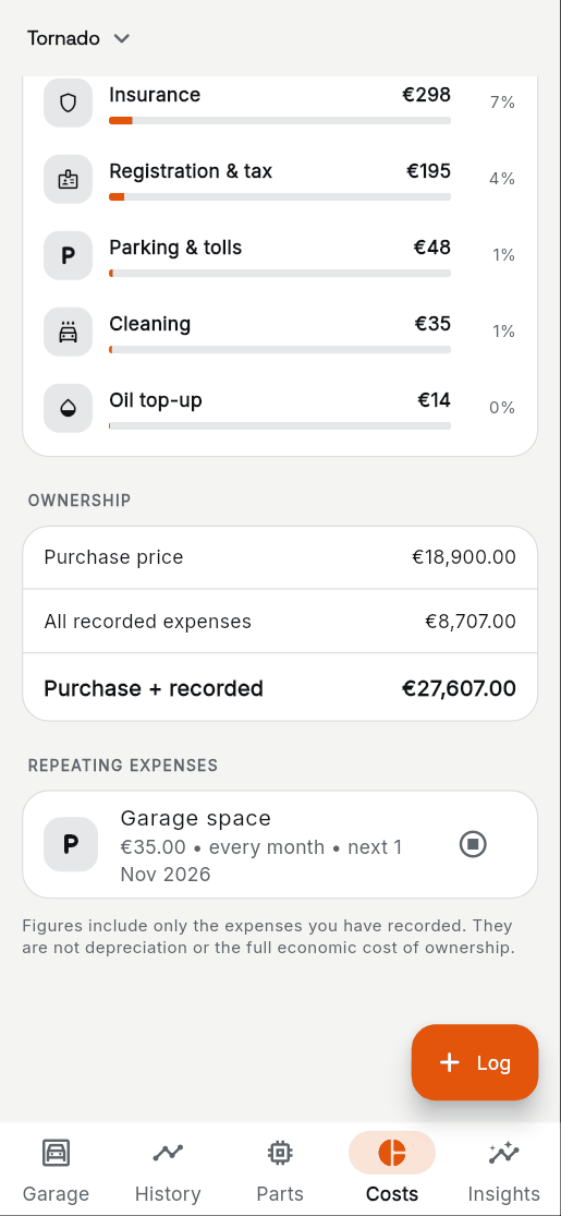 2. Costs › Repeating expenses: stop one any time.
