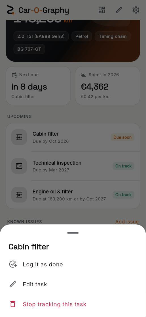 3. Tap a task, then Log it as done.