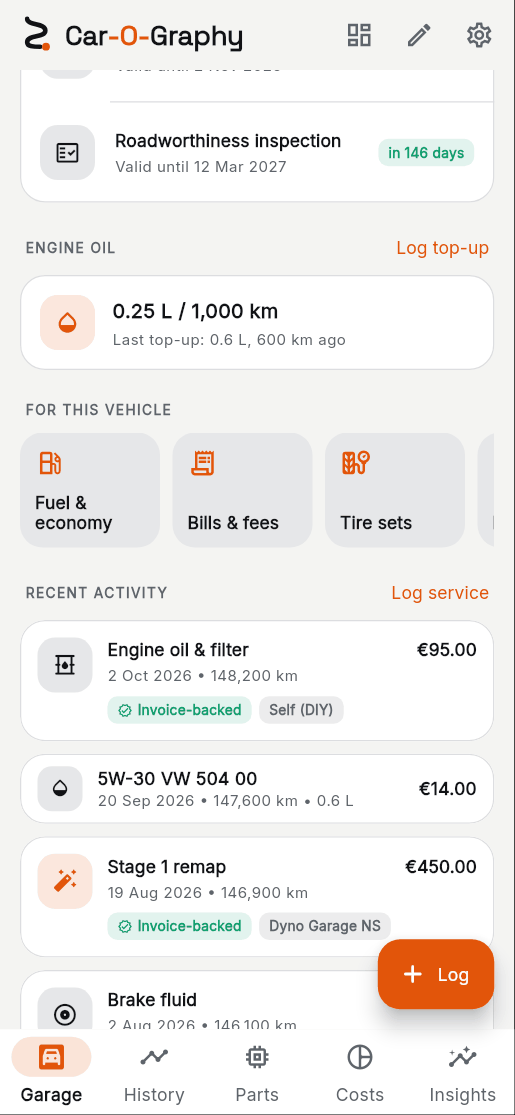1. Garage › For this vehicle › Bills & fees.