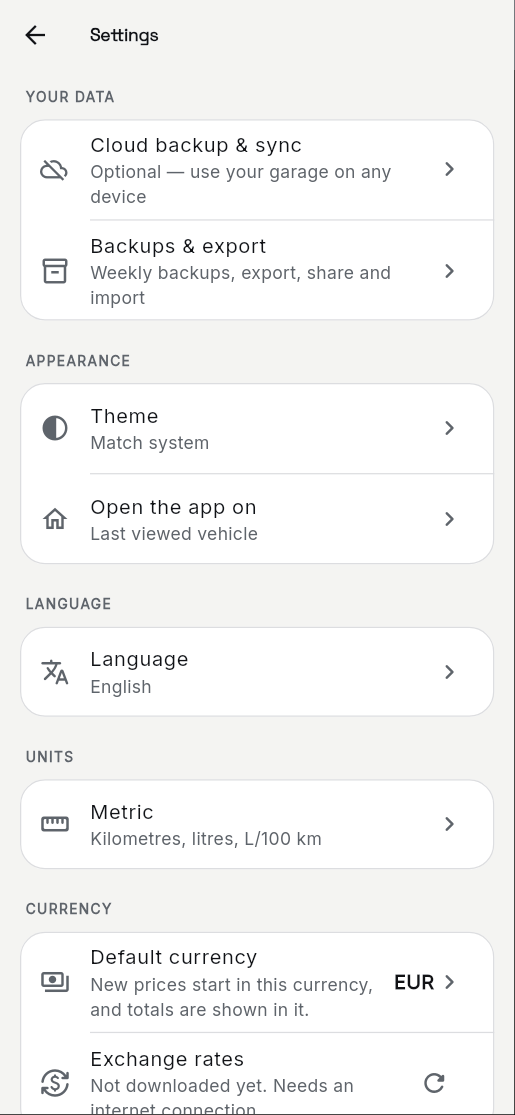 2. Your default currency, in Settings.