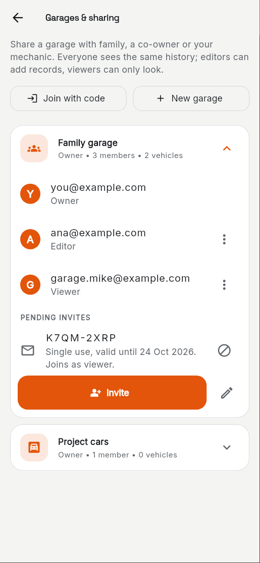 2. Open the garage and tap Invite.